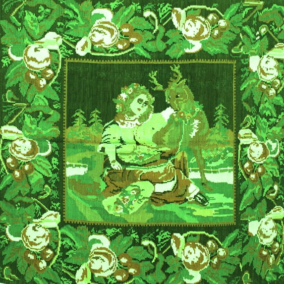 Ahgly Company Indoor Square Medallion Green French Area Rugs, 5' Square