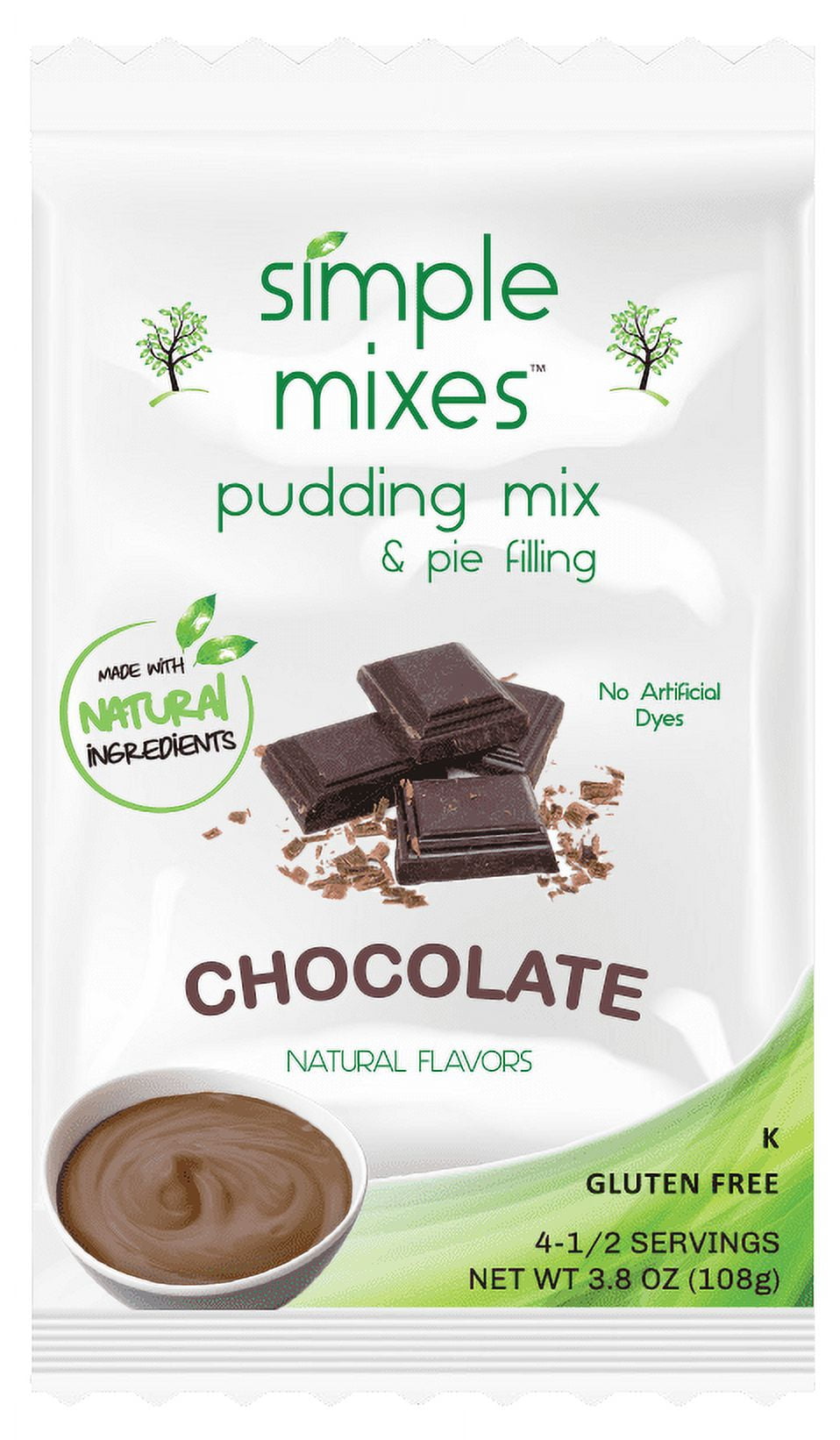 (2 pack) Simple Mixes Dye-Free Chocolate Instant Pudding & Pie Filling Mix for Kids, No Artificial Colors 3.8 oz, 4 Servings