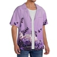 thumbnail image 2 of Naloa Lavender Roses Arrangement Men's Loose Fit Cuban Collar Short-Sleeve Shirt, Hawaiian Shirts, Mens Shirts Casual for Everyday Wear Outings-Small, 2 of 5