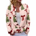 thumbnail image 2 of Plus Size Women's Christmas Santa & Tree Embroidered Cardigan Long Sleeve Round Neck Button Down Knit Sweater For Holiday Season, 2 of 6