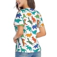 thumbnail image 3 of Fuzoiu Colorful Dinosaur Print Women's Classic V-Neck T-Shirt, Short Sleeve V Neck Tees for Casual Everyday Wear,Casual Fit Tee,Summer Fashion Tops-XX-Large, 3 of 5