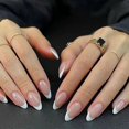 thumbnail image 1 of White French Tip Press On Nails-Short Oval Acrílico Brillante Uñas Falsas-Pink Full Cover Stick On para Mujeres Chicas-24Pcs, 1 of 4