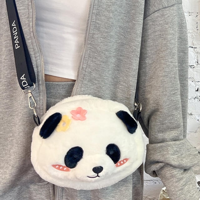 Bolso de hombro de panda, bolso cruzado de panda de felpa para mujer, bolso de hombro, bolso lindo creativo, bolso novedoso para vacaciones de verano