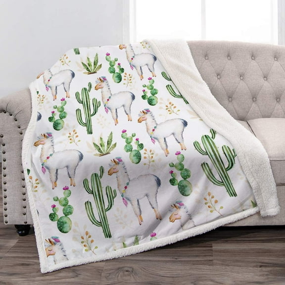 Llama Alpaca Sherpa Blanket Cartoon Cute Soft Throw Blanket for Sofa Chair Bed Office Travelling Camping 50"x60"