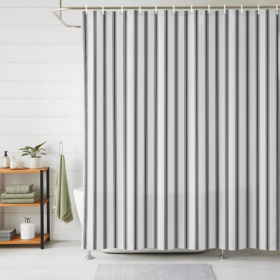 Shower Curtains for Bathroom, Black Striped Waterproof Fabric Shower Curtain, Black White Stripes Farmhouse Decorative Bathroom Curtain for Bathtub, 72"x84", No Hooks Included