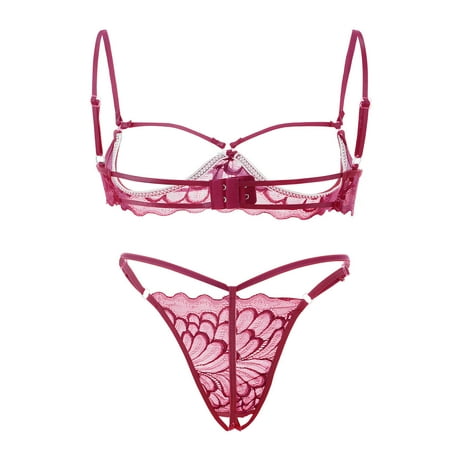Puawkoer Steel Lingerie Sexy Underwear Lace Bra Set for Women Lace Garter Pajamas Ring Floral Lace Satin Lingerie Set Fashion Sleepwear