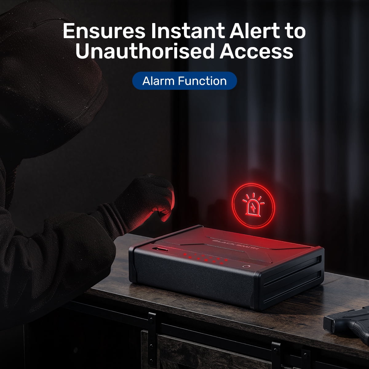 Gun Safe for Pistols,Blacksmith﻿ Biometric Pistols Safe With APP Control and Fingerprint 5 Ways Quick Access Unlock,Handgun Case Gun Stroage Lock Box,Black