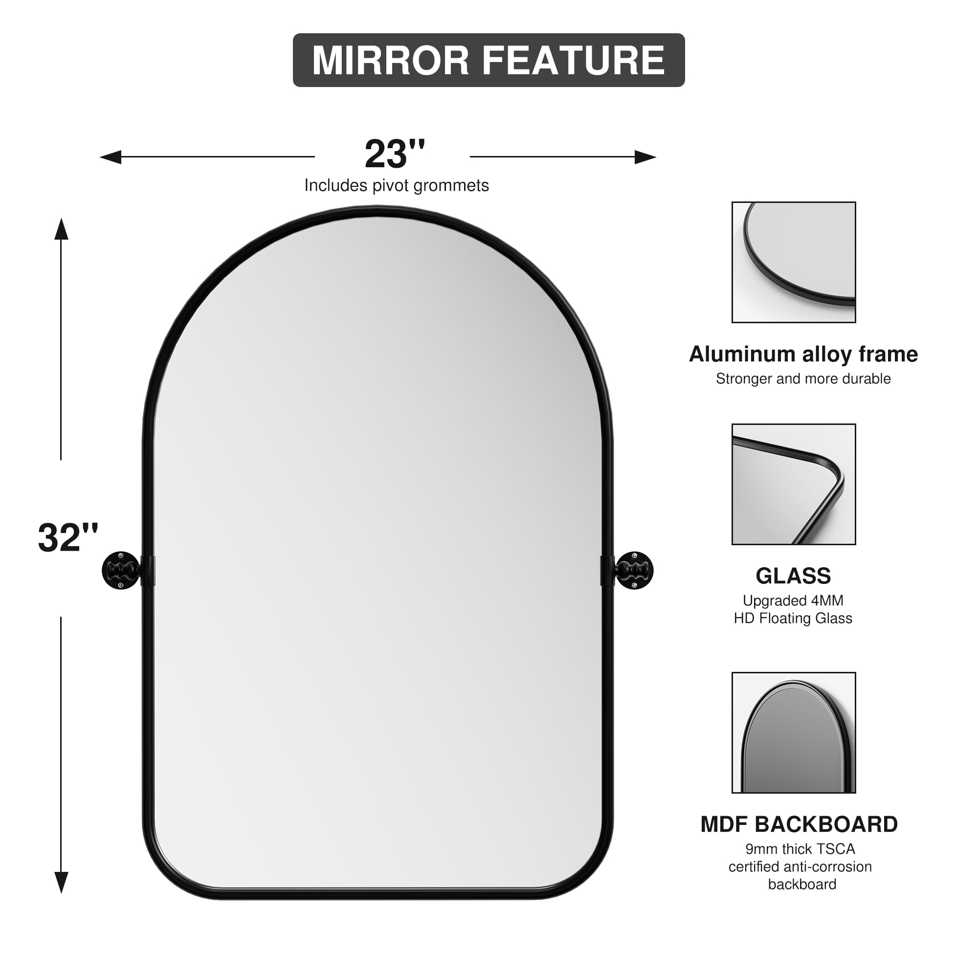 13"x9" Modern Iron Frame Arched Round Angle Wall Mirror Wall Mounted Mirror,Black