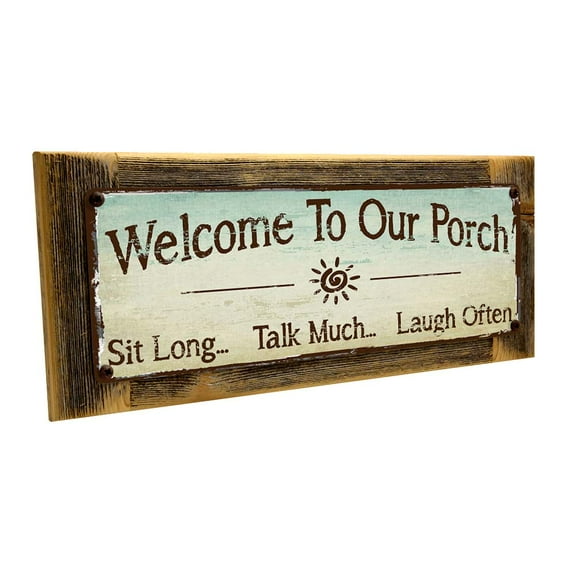 Framed Welcome To Our Porch 4"x12" Metal Sign, Wall Décor for Porch, Patio, and Deck
