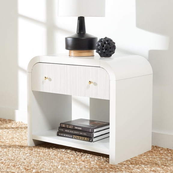 SAFAVIEH Couture Liabella Glam Nightstand with 1 Drawers, White/Gold