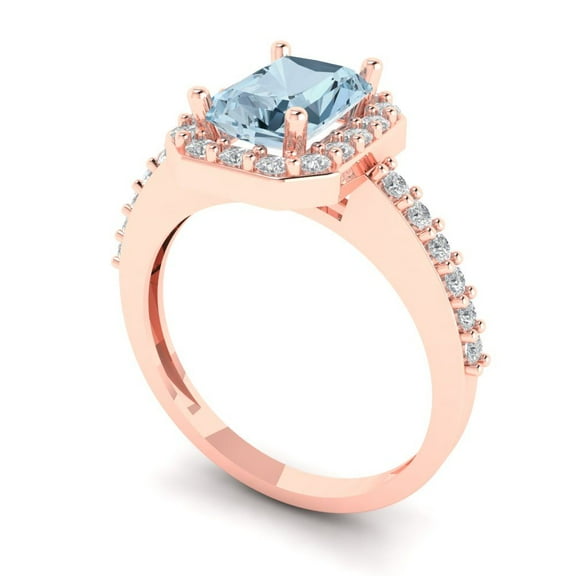 1.92 ct Emerald Cut Natural Swiss Blue Topaz Solitaire with Accents Engagement Ring for Women in 18K Rose Gold