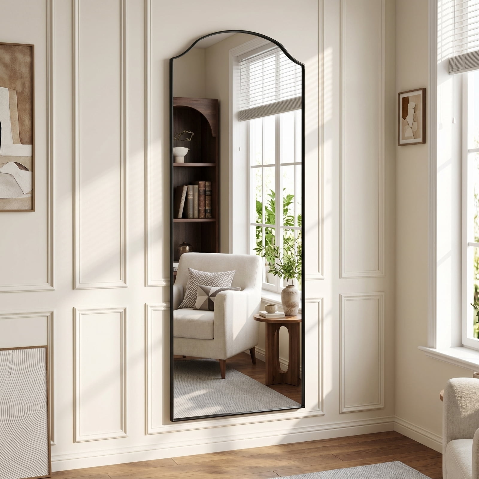 Gleamira 24"x65" Arched Full Length Floor Mirror Unique Top Wall-Mounted Leaning Mirror with Metal Frame, Black