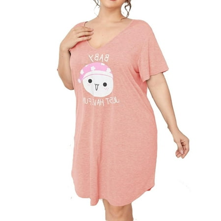

Cute V neck Sleepshirts Short Sleeve Baby Pink Plus Size Nightgowns & Sleepshirts (Women s)