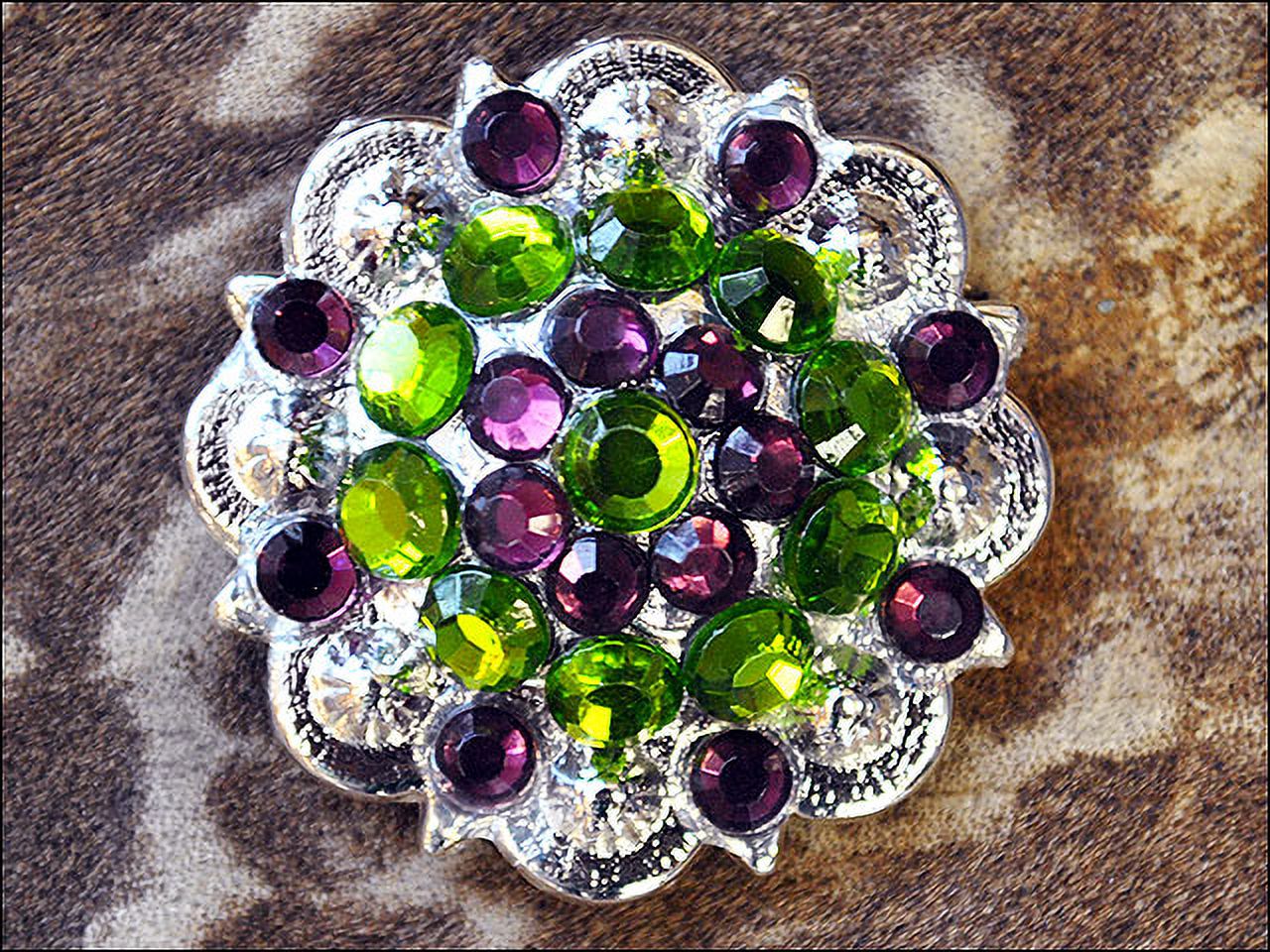 94HS Set Of 32 Screw Back Concho Peridot Amethyst Crystal 1-1/4In Saddle - image 2 of 7