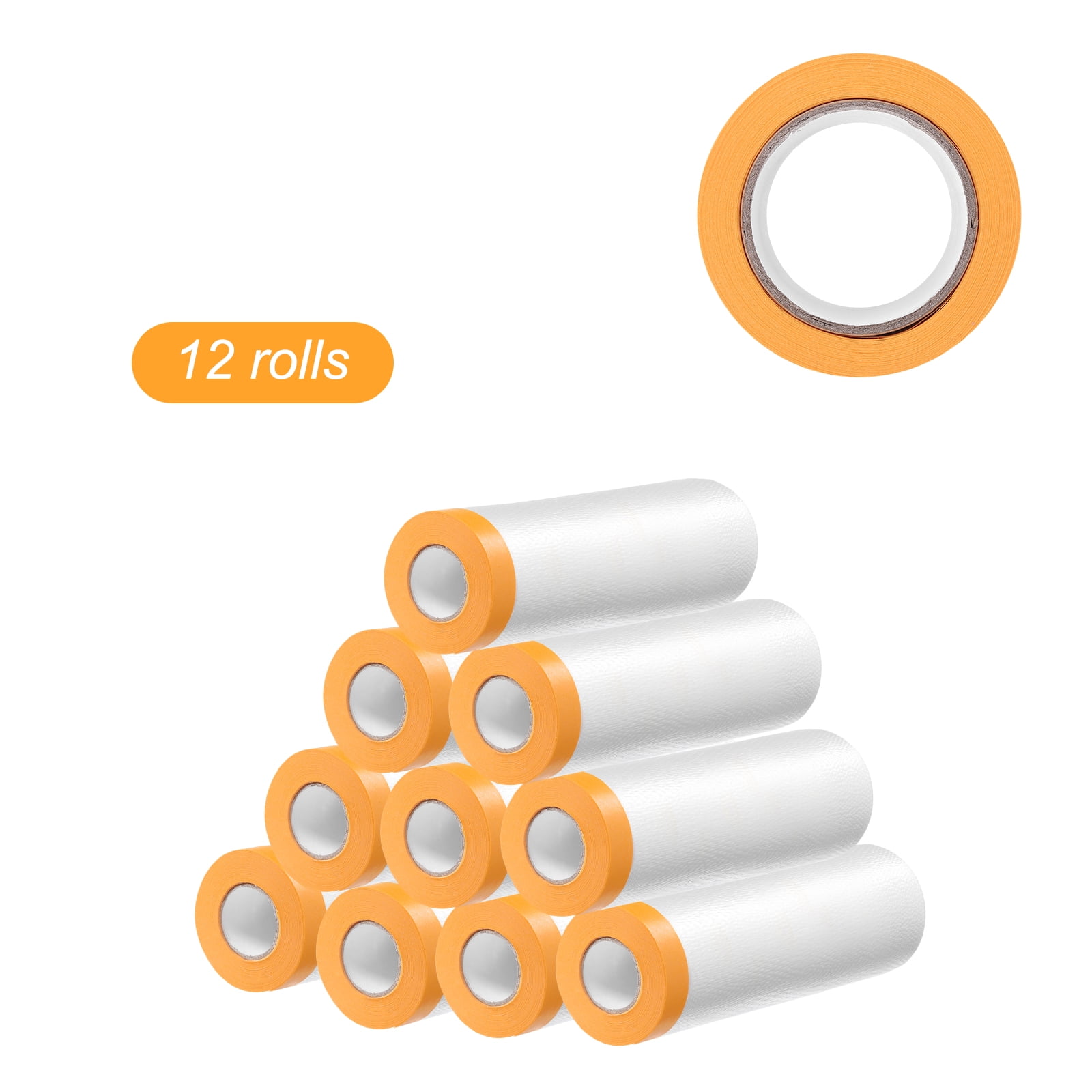 Uxcell 12 Rolls Pre-Taped Masking Film 43.3"x65.6ft Tape and Drape Painters Plastic Drop Cloth Film