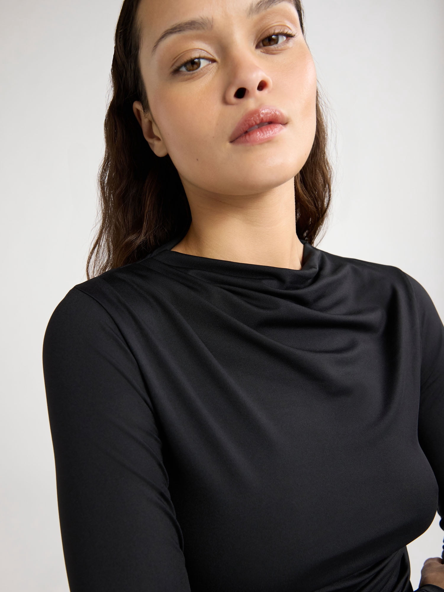 Scoop Women's Side Pleated Top with Long Sleeves, Sizes XS-XXL