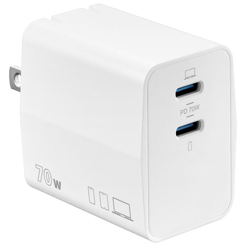 Insignia 70W Dual USB-C GaN Wall Charger, White – NS-PW370C2W25-C