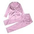 thumbnail image 5 of Satin Pajamas For Women Men Set Unisex Kids Pajamas Set Button Down Long Sleeve Sleepwear Lounge Set Long Sleeve Top And Pants Family Christmas Pajamas Matching Sets 2025 Kids #01Pink,120=5-6Y, 5 of 9
