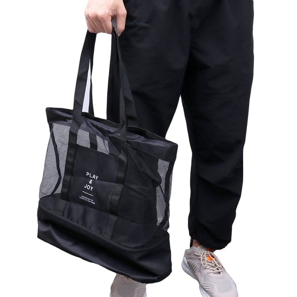 Bolsa térmica portátil para alimentos, de malla de doble capa, para acampar al aire libre y picnic (negra)