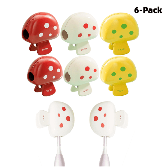 6-Pack Mushroom Toothbrush Covers, BPA-Free ABS Spring Clip Protectors for Travel & Home (1.85in)