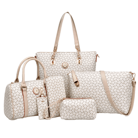 Set 6 Bolsas Mujer Cartera Estampada Moda Dama Cosmetiquera Beige