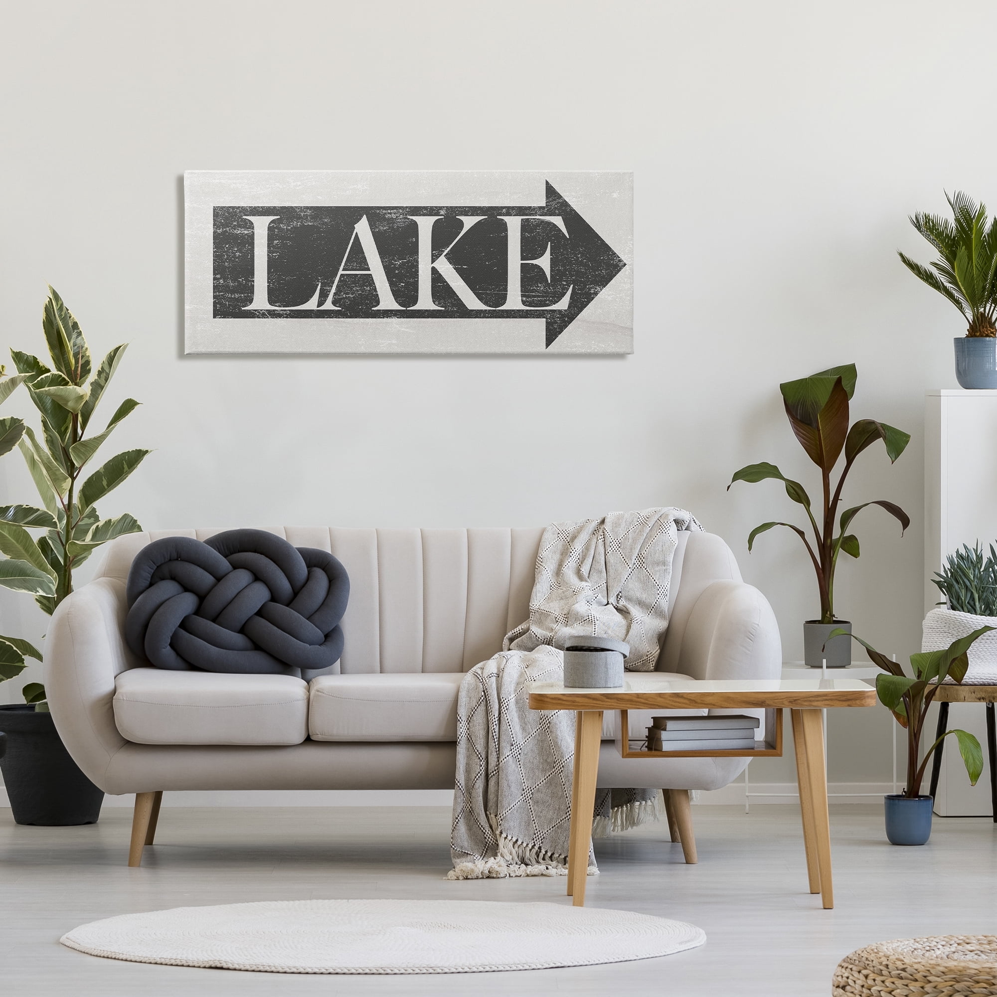 Stupell Industries Lake Arrow Sign Grey and White Distressed, 20 x 48,Design by Daphne Polselli