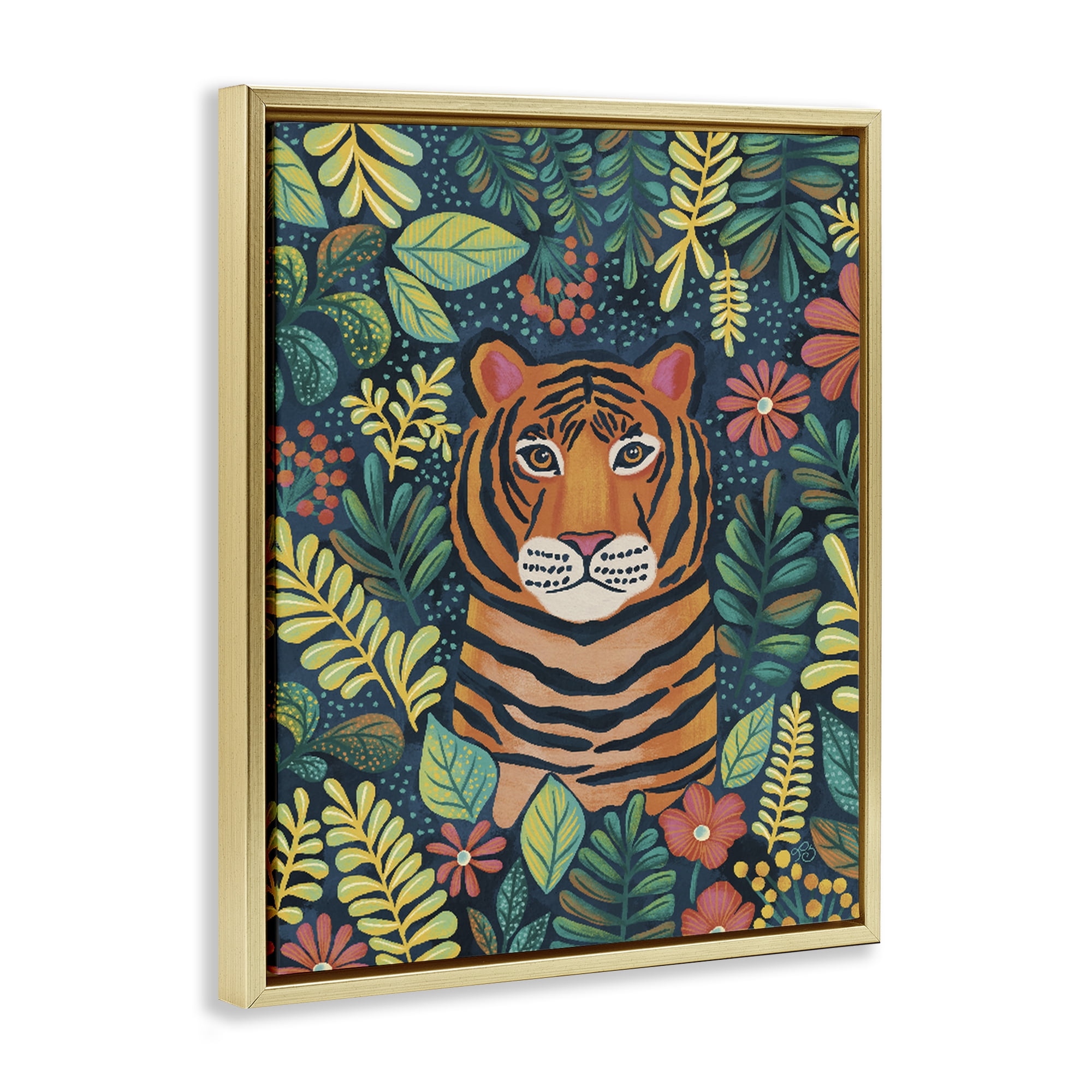 Stupell Industries Exotic Leaf Pattern Tiger Gold Framed Floater Canvas Wall Art, design by Lisa R Dumm