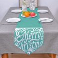 thumbnail image 3 of Merry Christmas W18 X L72 Inch Table Runner 100% Burlap Linen Tabletop Collection for Everyday Dining, Special Occasions or Dinner Parties, Machine Washable Abstract Text Teal White, 3 of 7