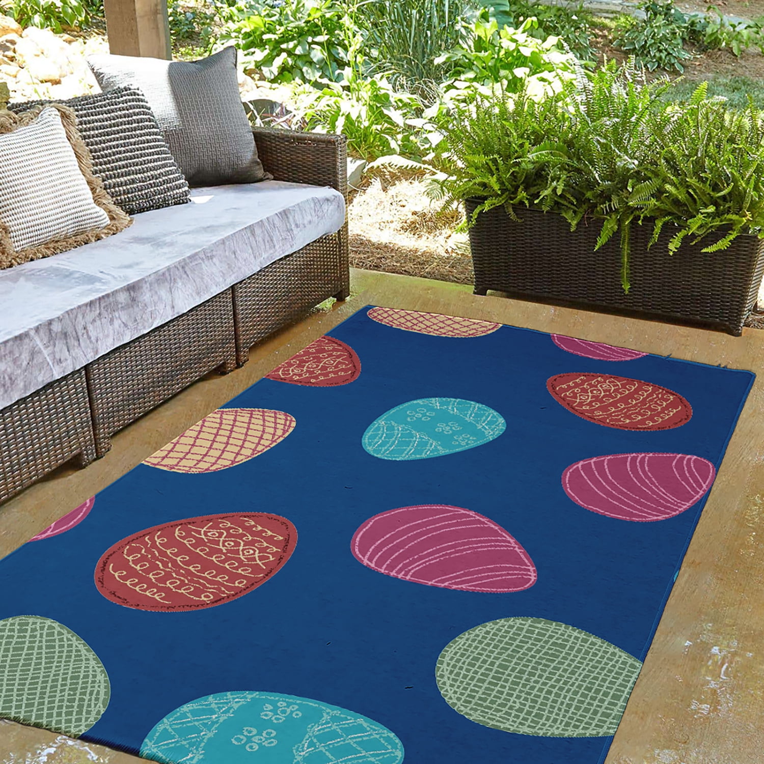 Simply Daisy 3' x 5' Dark Cobalt Blue Egg Hunt Easter Chenille Indoor/Outdoor Rug