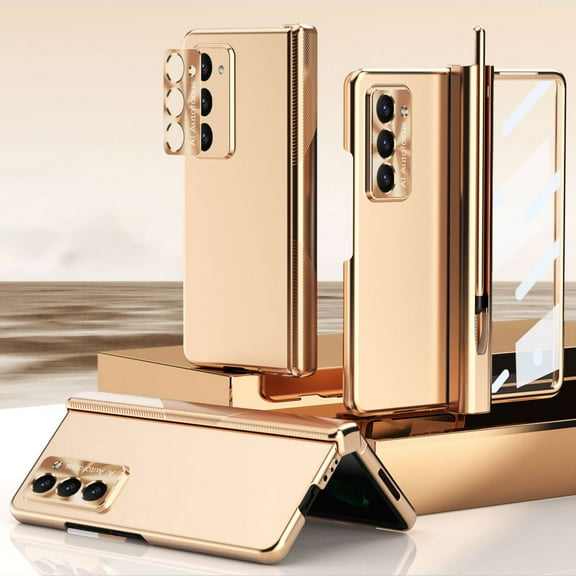 Haobuy Compatible with Samsung Galaxy Z Fold 5 Case with Screen Protector Full Protective Z Fold 5 Case with S Pen-Gold
