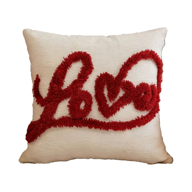 Ohufall 17.7 X 17.7 In Heart Embroidered Pillowcase Soft Cotton Cover Romantic Valentines Day Home Decor For Sofa And Bed