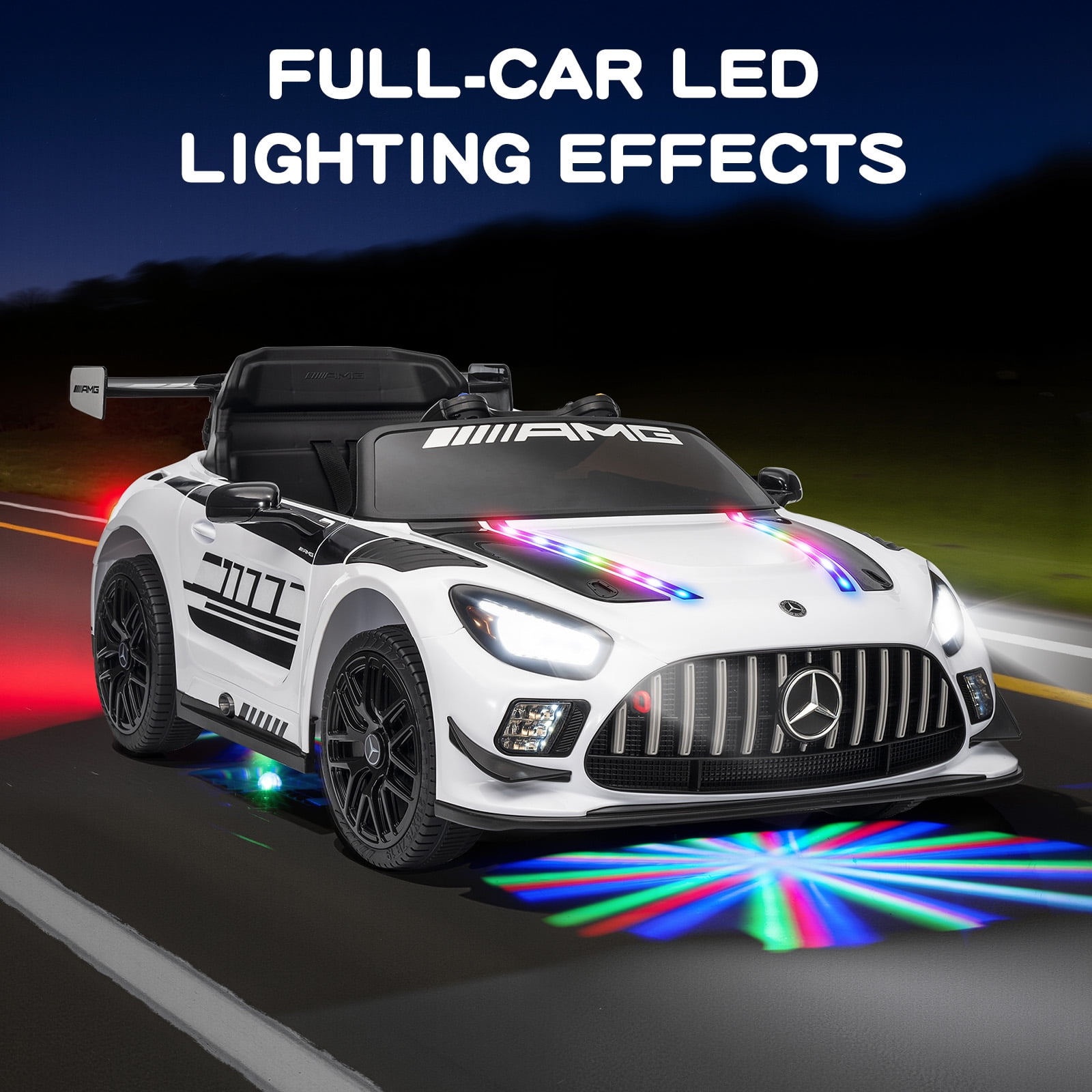 MUKIDY 12V Licensed Mercedes-Benz AMG GT3 Electric Ride on Car Toy for Toddler Kid w/ Remote Control, LED Lights, MP3 Player, White