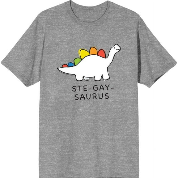 Pride Ste-Gay-Saurus Men's Heather Gray Crew Neck Short Sleeve Tee-Medium