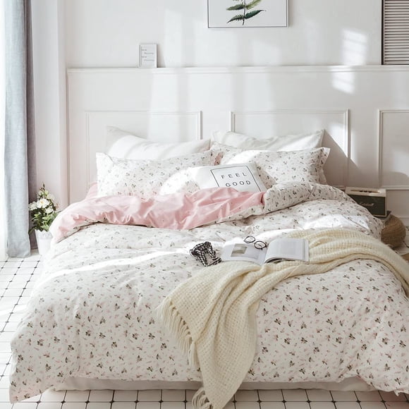 Twin Size Floral Comforter 2 Pieces Soft Cute Floral Bedding Comforter Sets Garden Style Pink Flower Print Botanical Flowers Comforter Set for All Seasons 1 Comforter and 1 Pillowcases