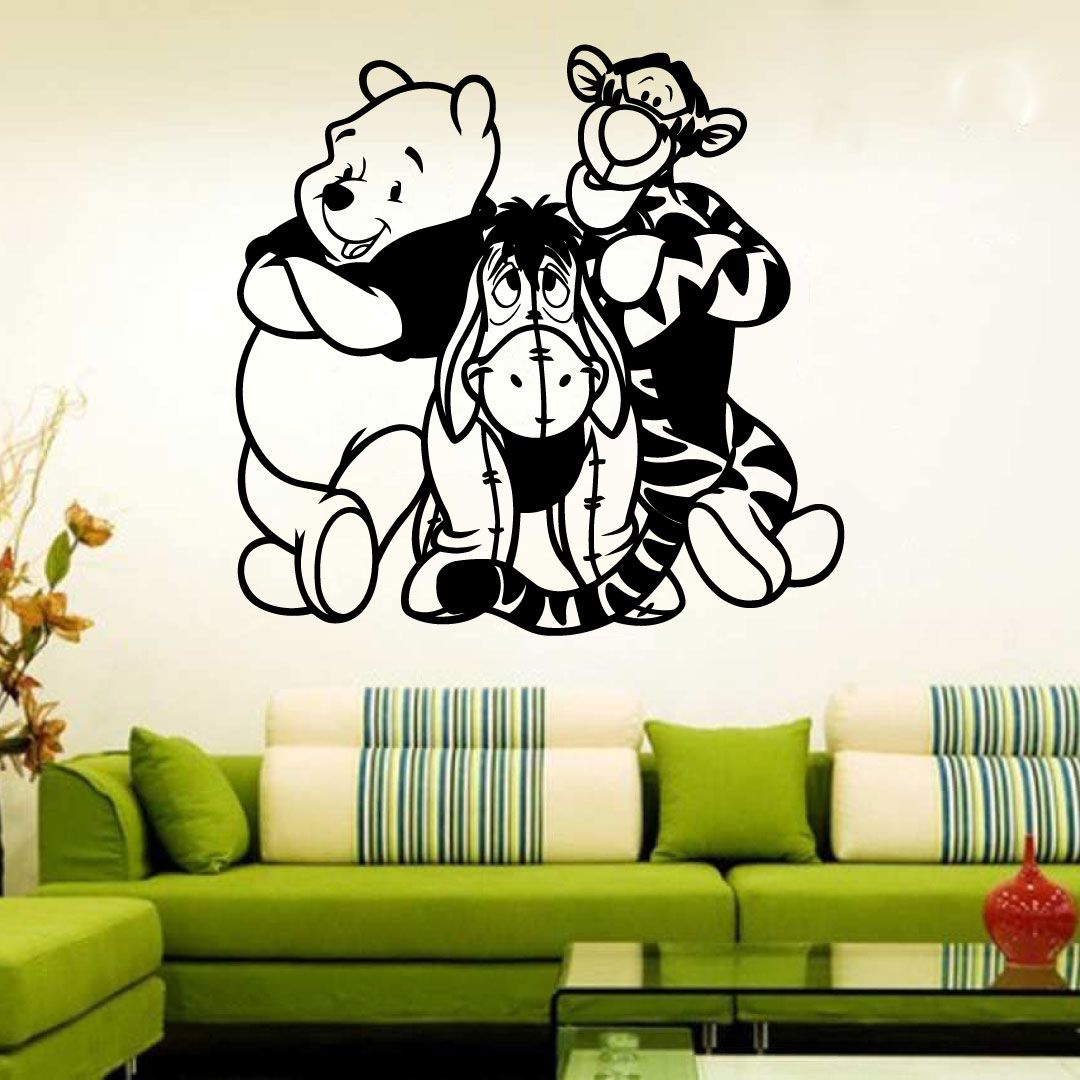 Winnie The Pooh And Best Friends Friends Tigger And Eeyore Silhouette Vinyl Sticker Wall Art Decoration Decal For Kids Baby Girl Baby Boy Room Home Room Wall Sticker Decorations Size (20x20 inch)