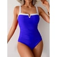 thumbnail image 6 of Women'S One Piece Swimsuits Color Block Slimming Tummy Control Bathing Suit V Full Coverage Swimwear Sapphire S, 6 of 7