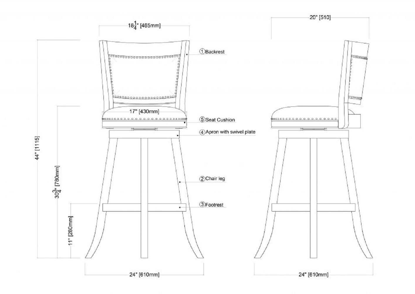 Boraam Melrose 29in. High Back Swivel Wood Bar Stool, Ivory Wire-Brush Finish