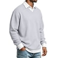 thumbnail image 4 of Men's Fake Two Piece Long Sleeve Sweatshirt, V Neck Waffle Texture, Solid Loose Fit, Daily Layering Outer Top For Male, 4 of 8