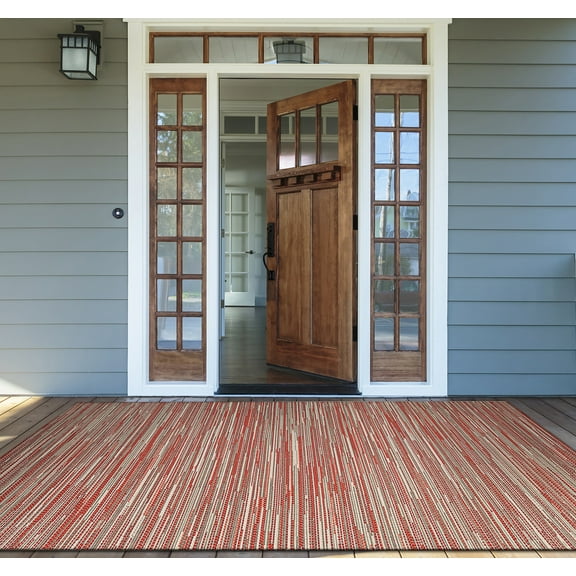 Couristan Monaco Alassio Indoor / Outdoor Area Rug, Sand-Maroon Red-Salmon, 2' x 3'7"