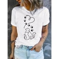 thumbnail image 1 of Valentine's Day Heart & Cartoon Animal Print T-Shirt - Casual Crew Neck, Short Sleeve Top for Women, Breathable Polyester Blend, Machine Washable Tee For Adult, Men, Women, Teen, Teenager, Adolescent, 1 of 6