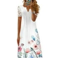 thumbnail image 2 of Keeccty Women Short Sleeve Button V-Neck Classic Floral Print Lace Splice Midi Dress, 2 of 4