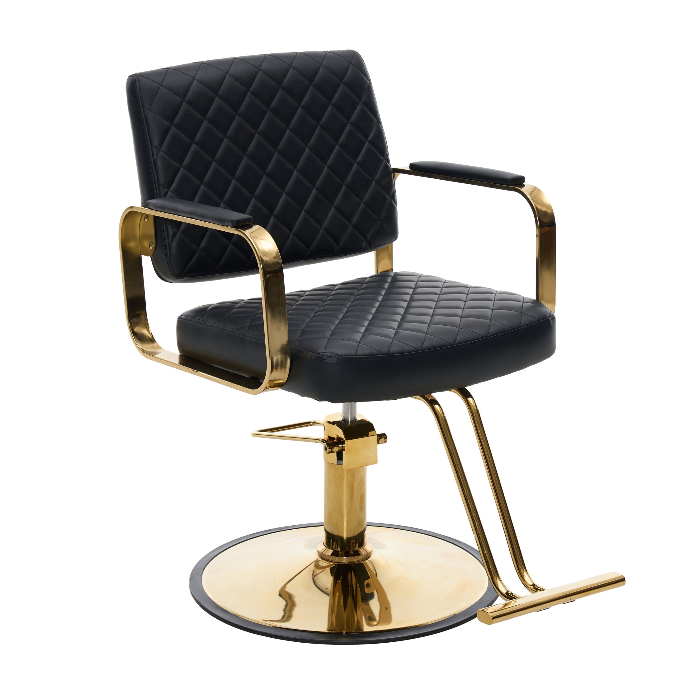 Noble House 360° Swivel Adjustable Salon Styling Chair, Diamond-Quilted PU Upholstery, Black+Gold