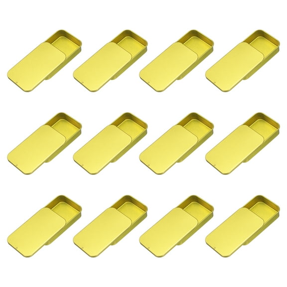 12Pack Slide Top Tin Containers, 3"x2"x0.6" Mini Metal Empty Tins Box with Sliding Lids, Light Gold