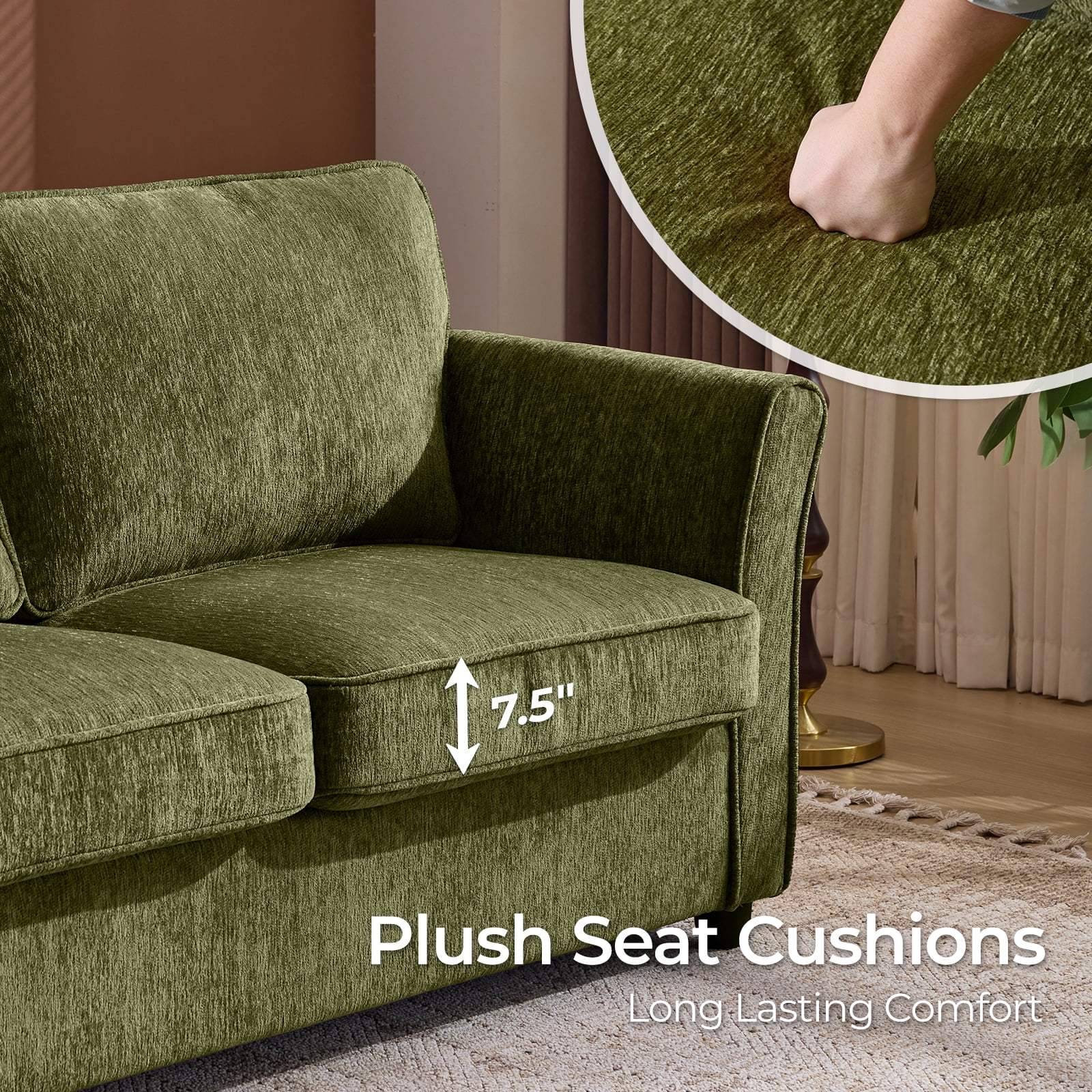 Ktaxon 68" Loveseat Sofa, 2-Seater Chenille Fabric Couch, Compact Sofa for Living Room, Bedroom, Apartment, Small Place Green