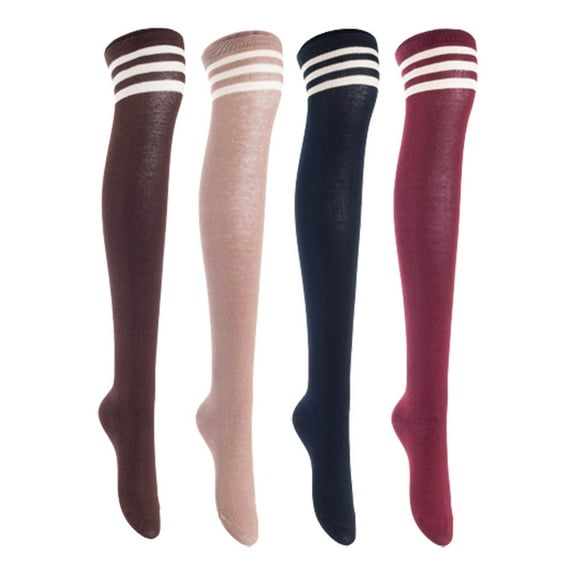 Lian LifeStyle Women's 4 Pairs Adorable Comfortable Soft Thigh High Over Knee High Cotton Socks, Size 6-9, JMYP1022 Coffee, Khaki, Navy, Wine