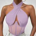 thumbnail image 2 of Gibobby Tirantes para mujer Moda sin mangas Ahueca hacia fuera Top Escote irregular Corsé de espina de pescado Chaleco(Morado,M), 2 of 5