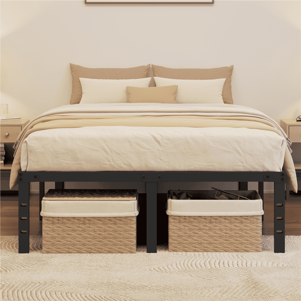 Alden Design Full Size 16.5" Metal Platform Bed Frame, No Box Spring Needed, Adult, Black