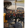 thumbnail image 4 of Boho Black Flowers Outdoor Tablecloth - 54x54 Inch Square Dining Table Cover, Spring Abstract Watercolor Floral Leaf Waterproof Outdoor Table Cloth with Umbrella Hole & Zipper for Picnic/Patio/Party, 4 of 7