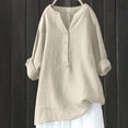thumbnail image 2 of Womens Cotton Linen Short Sleeve Button Down Shirts Casual V Neck Plain Blouses Tops, 2 of 6