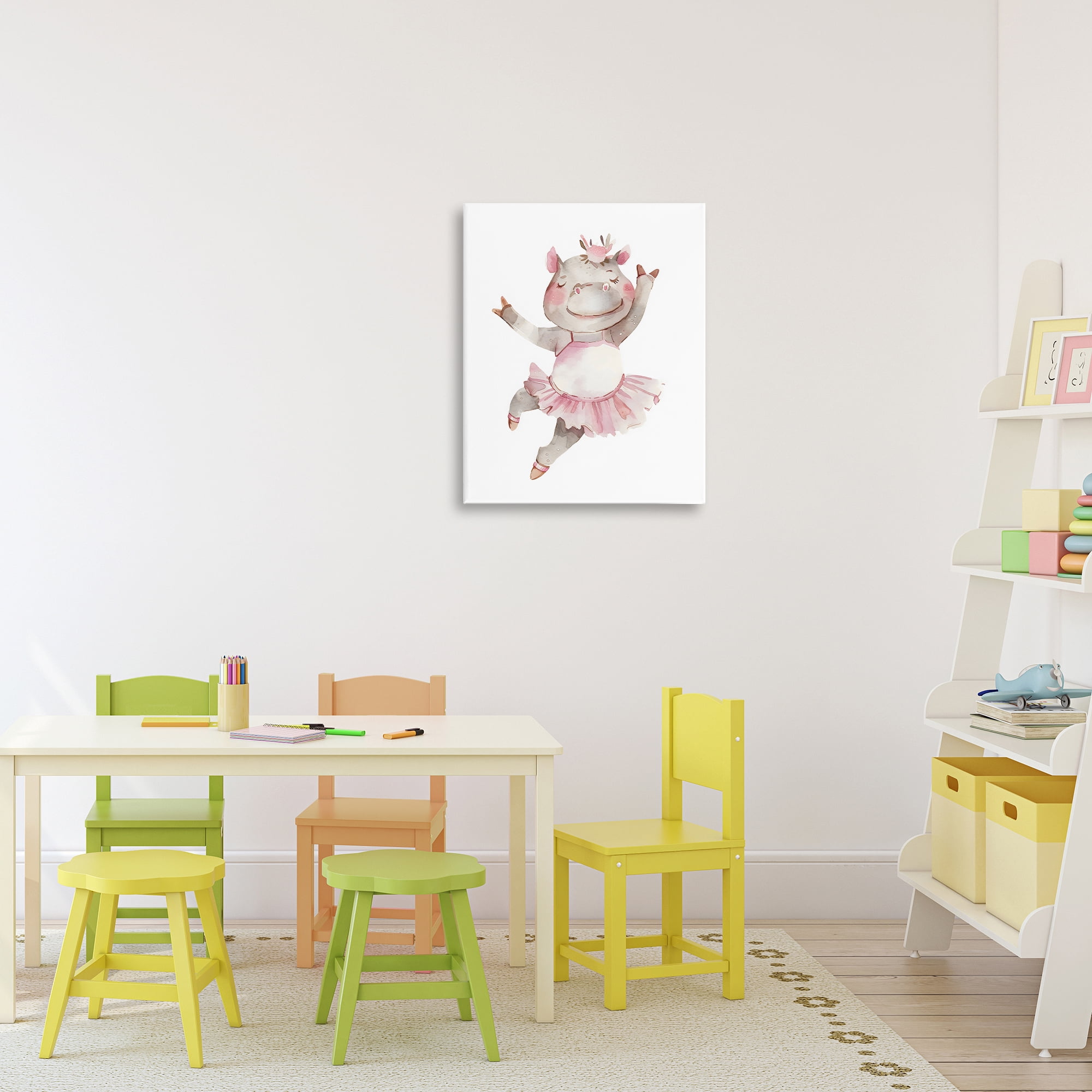 Stupell Industries Ballerina Hippo in Tutu Canvas Wall Art, design by LSR Design Studio